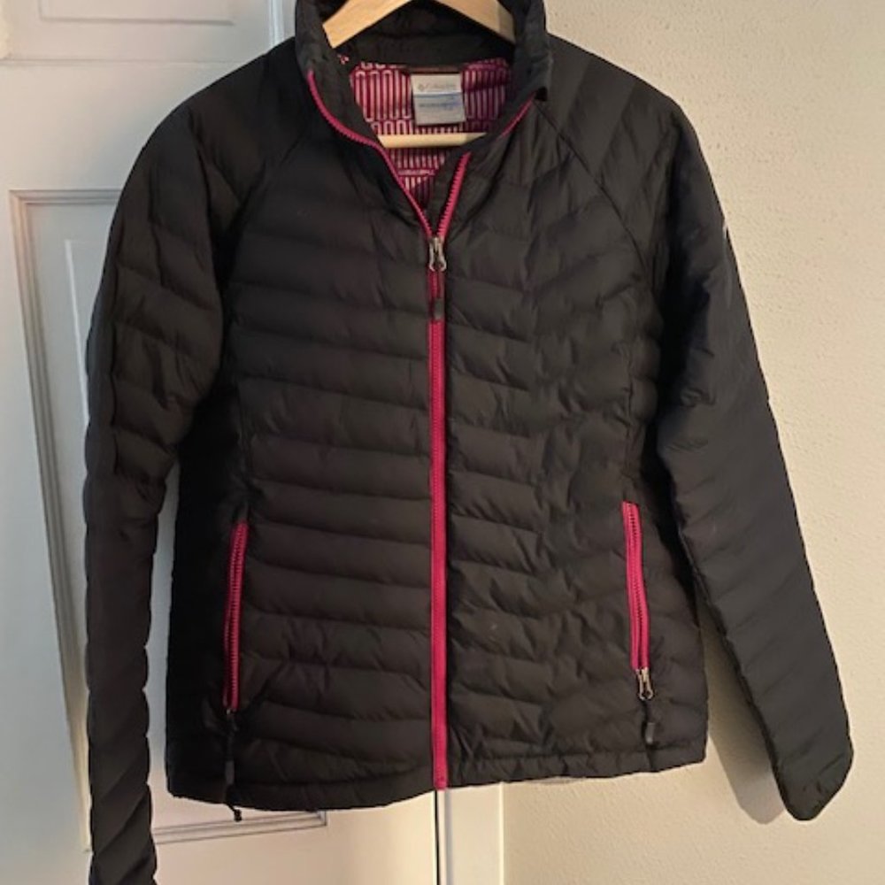 Columbia Black Jacket with pink zippers- Thermal Coil technology